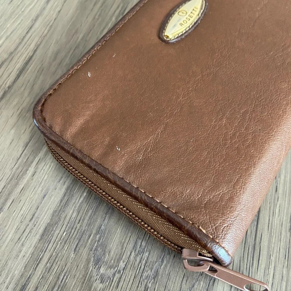 Rosetti Brown Faux Leather Zip Around Wallet